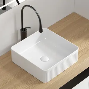 Vessel Sink Rectangle Bathroom Sink Rectangular White Vessel Sink 15" x 15" Porcelain Ceramic Vessel Vanity Sink Art Basin