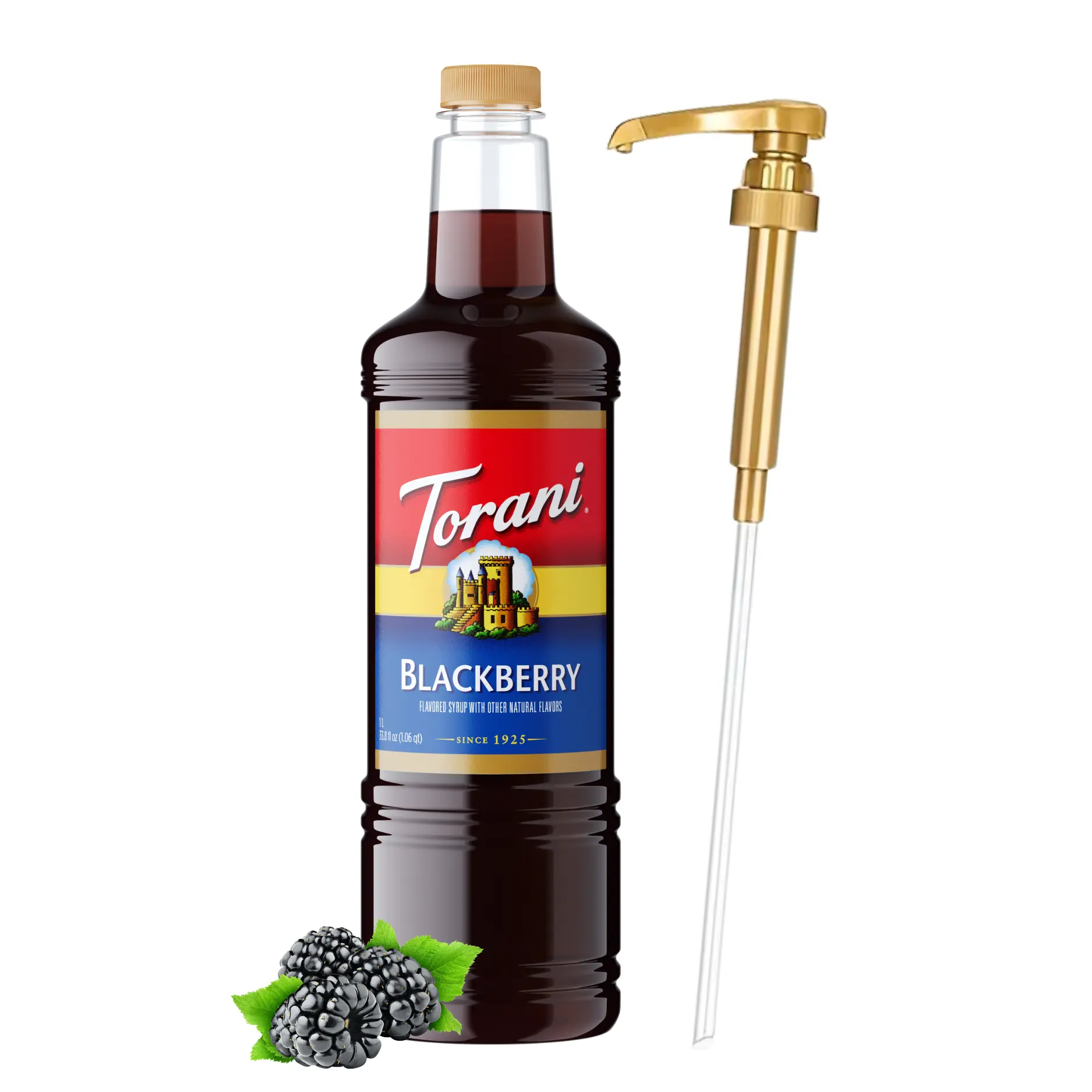 Torani Blackberry Syrup (1L) with Pump - For Coffee, Cocktails, Lemonades | Premium Flavored Syrup for Beverages
