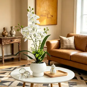 White Artificial Phalaenopsis Potted Plants-Elegant Home Decoration, 20-inch High Artificial Flowers Are Used For Indoor Home Decoration And Office Decoration, And Lifelike Artificial Orchids Potted Plants Are Excellent Gifts For Mothers On Mother's Day.