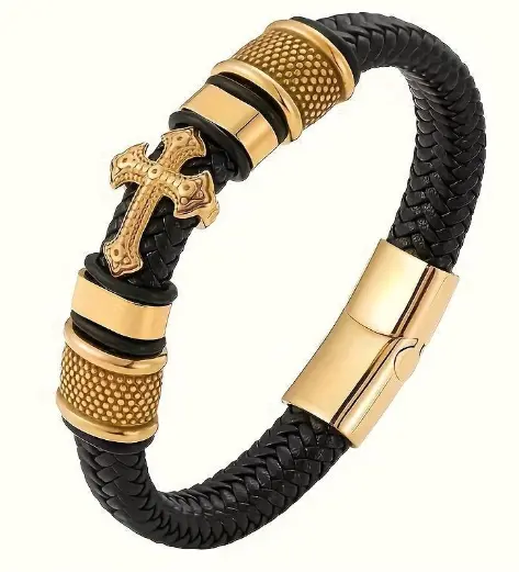 2026 New Arrival Men's Cross Bracelet, Magnetic Metal Buckle Easy