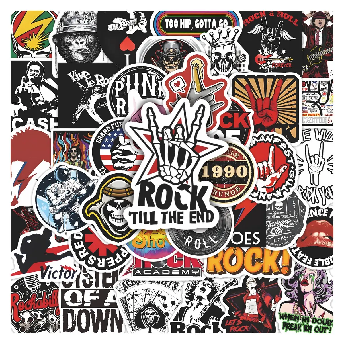 42pcs Rock & Punk Themed Stickers Pack, Decorative Stickers, Sticker Packs, Waterproof Vintage Rock Skull & Guitar Decals for Laptop, Water Bottle, Journal & Scrapbook, Rock Music & Punk Lover Gift, DIY Sticker Paper, Stickers Kit