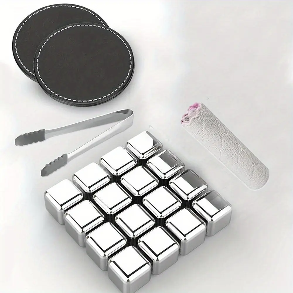 16 Pack Reusable Stainless Steel Ice Cubes for Drinks - Metal Whiskey Stones, High Cooling Technology, for Whiskey, Vodka, Liqueurs, Wine, Beverage Juice or Soda, Pack of 16