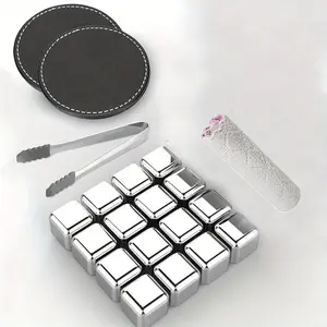 16 Pack Reusable Stainless Steel Ice Cubes for Drinks - Metal Whiskey Stones, High Cooling Technology, for Whiskey, Vodka, Liqueurs, Wine, Beverage Juice or Soda, Pack of 16