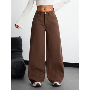 Women's casual high waisted 100% pure cotton jeans, loose wide leg pants, loose style, all season denim, moderate fabric thickness, comfortable women's clothing, pockets, women's clothingRAIMENTRY