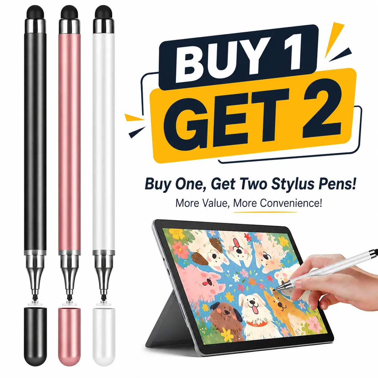 【Buy 1 Get 2 Free】 Tablets Stylus Pen for All Touchscreen with Precision Disc Tip, 2-in-1 Universal Stylus Compatible with Android, iOS, and Phone– Perfect for Writing, Drawing, and Note-Taking