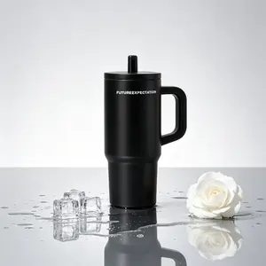 740ml Viral Aesthetic 740ml Stainless Steel Tumbler With Big Handle, 100% Spill Proof Flip Straw Lid, Cup Holder Friendly Base, Double Wall Insulated Travel Mug For Iced Coffee Water Smoothie, Reusable Portable Outdoor Office Drinkware