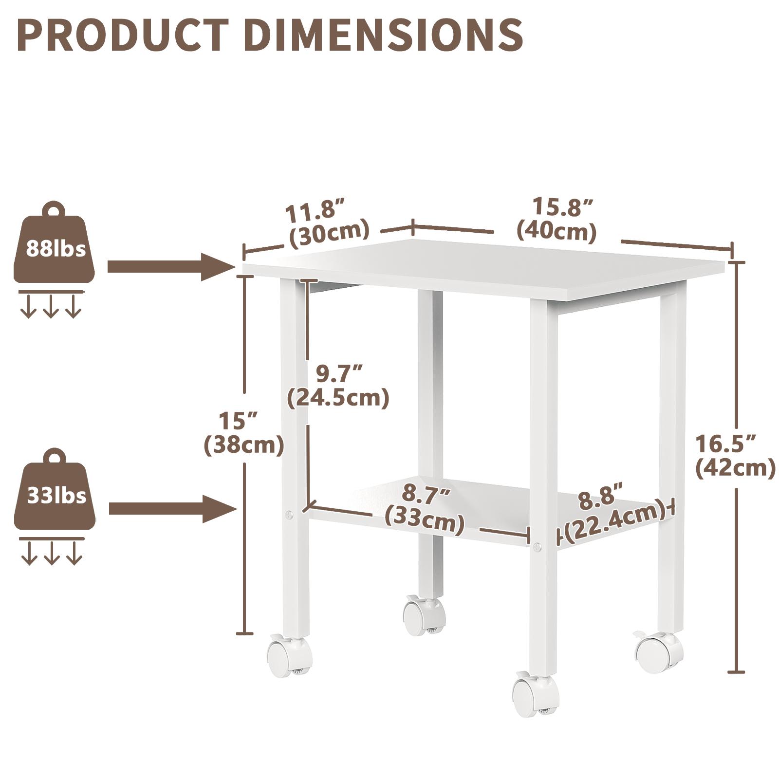 Under Desk Printer Stand, 2-Tier Industrial Mobile Printer Table with Storage Shelf and Steel Frame, Rolling Printer Cart Holder with Lockable Wheels for Home, Office