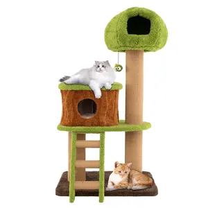 COSTWAY - Cute Cat Tree for Indoor Cats with Mushroom-shaped Nest Condo and Climbing Ladder-Green