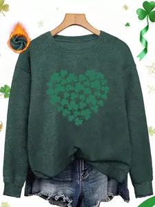 Women's Saint Patrick's Day Fitted Casual Sweater Tops, Soft & Cozy Knitwear, Heart Pattern Design, Perfect for Fall Winter Season