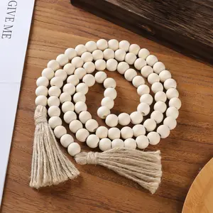 58'' Decorative Handcrafted Wooden Beaded Tassel Garland Versatile Boho Decor for Home Table Event Gift