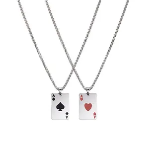 Fashion creative Ace of Hearts and Ace of Spades poker card jewelry necklace pendant, stainless steel material, hip-hop style, unisex design