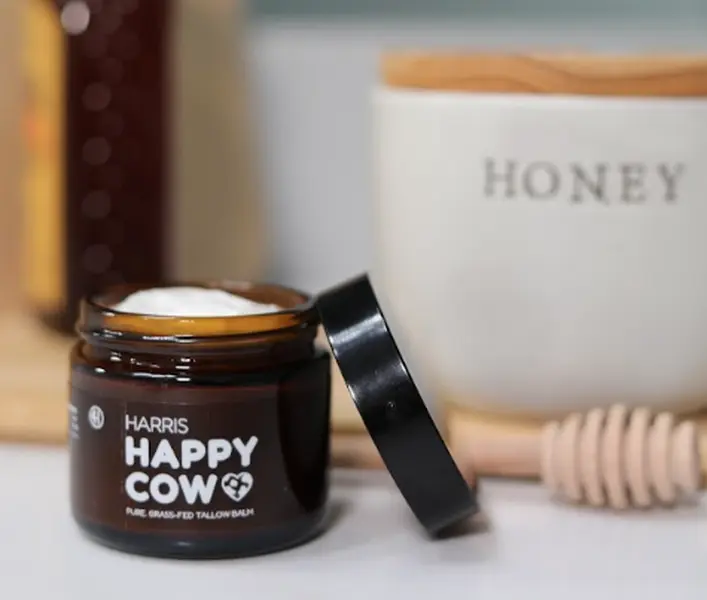 Harris Happy Cow Manuka Honey Grass-Fed Beef Tallow Moisturizer | Deep Hydration for Dry Skin | Made with Manuka Honey Extract | Handcrafted in Idaho | 2oz