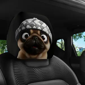 2pcs Hooded Bago Dog Printed Car Head Pillowcases, Interior Decoration, No Material Filling, Easy to Pack and Wash, Suitable for Long-distance Self Driving Trips, Commuting to and From Work, Perfect for Car Decorations, Car Accessories