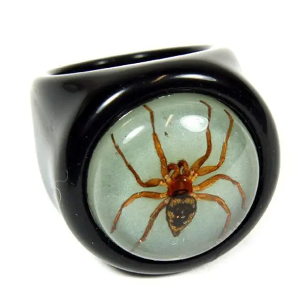 Black Acrylic Spider Ring, Unisex Statement Jewelry with a Glow in the Dark Background, Fashion Accessory, Size 6, Spiders