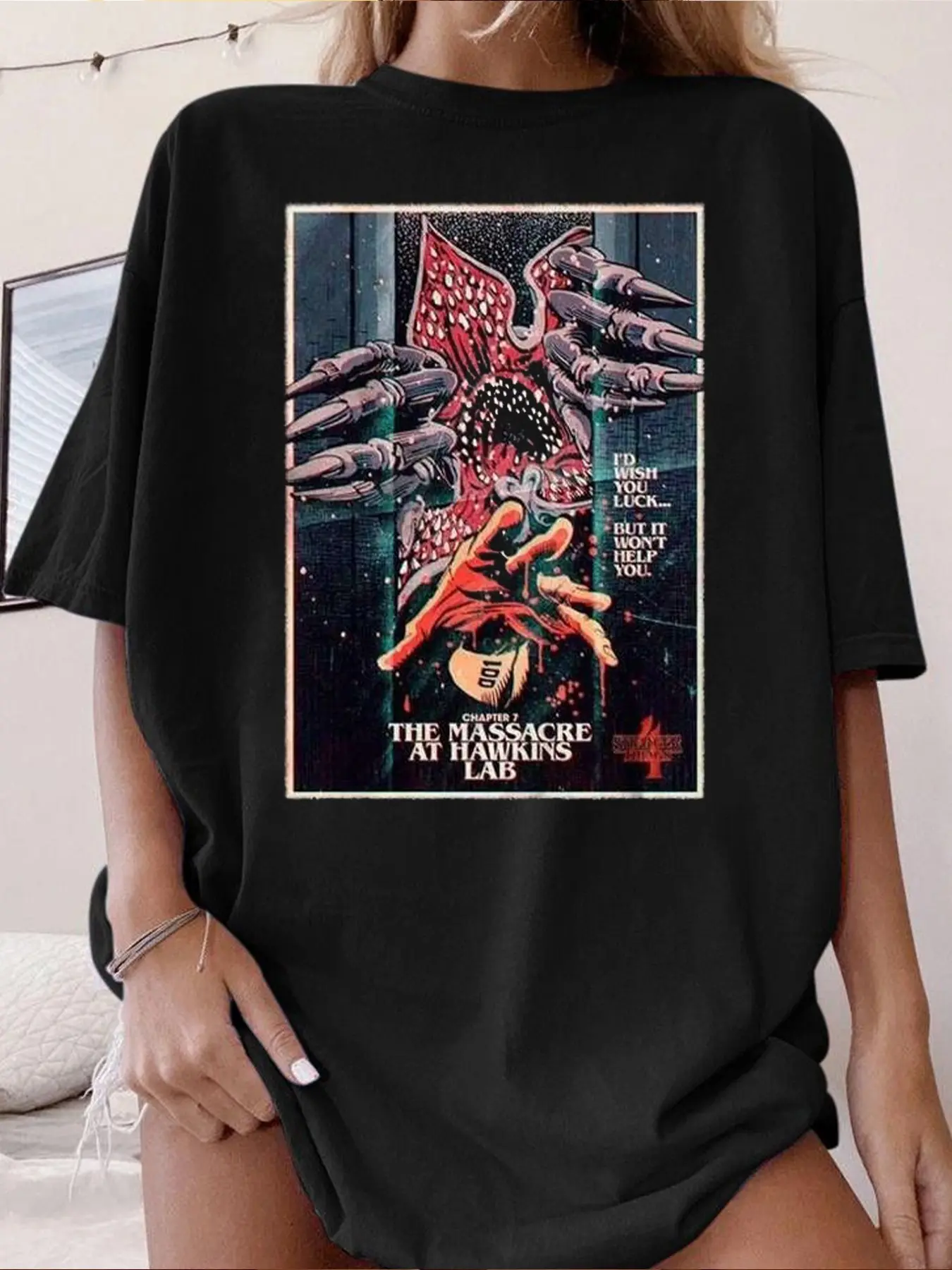 Women's Stranger Things Round Neck Short Sleeve T-Shirt, Monster Tentacle Print, Casual Summer Fashion, Soft Breathable Fabric
