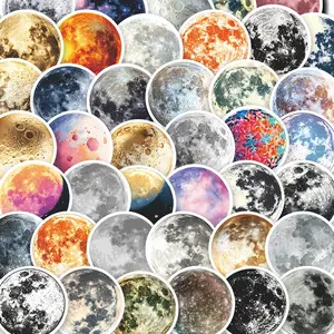 54pcs Colorful Moon Phase Stickers Pack, Waterproof Celestial Watercolor Moon & Galaxy Decals for Laptop, Water Bottle, Journal & Scrapbook, Astronomy Lover Gift