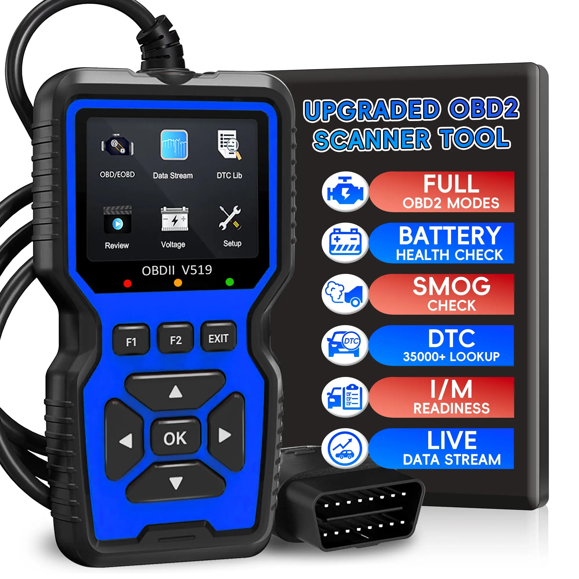 Enhanced Obd2 Scanner Code Reader, Car Engine Check Tool, Vehicle Diagnostic Tool, Reads and Erases Fault Codes, Fits All Obd Ii Cars Since 1996, No Battery Needed