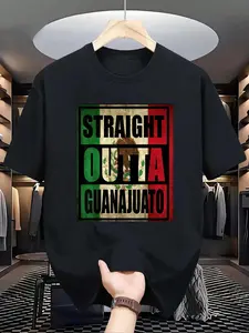 100% Cotton STRAIGHT OUTTA GUANAJUATO Print Crew Neck T-Shirt, Graphic T Shirts - Printed Short Sleeve T-Shirt Top