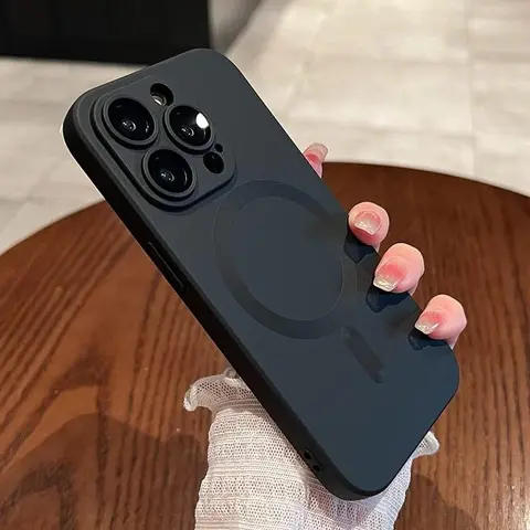 For iPhone 18 Pro Max 17 16 15 14 13 12 11 Pro Max Mag Safe Slim Case with Glass Camera Lens Cover Durable Silicone Slim Shockproof Cover (Black)
