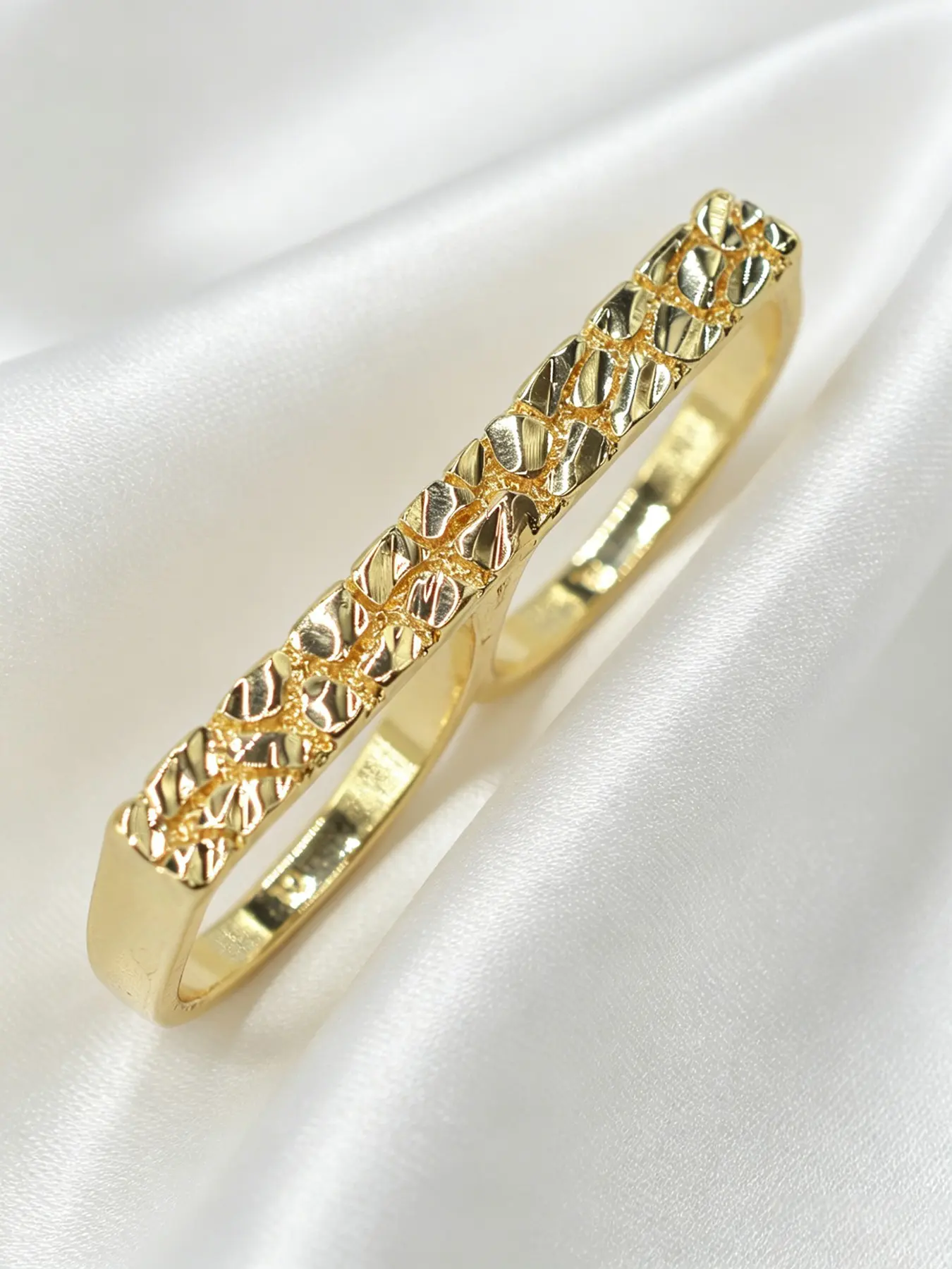 Elegant 14k Geometric Texture Two-Finger Ring, Women's Daily Commute Office Casual Ring, Perfect Holiday Gift, Geometric Design Ring