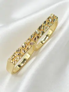 Elegant 14k Geometric Texture Two-Finger Ring, Women's Daily Commute Office Casual Ring, Perfect Holiday Gift, Geometric Design Ring