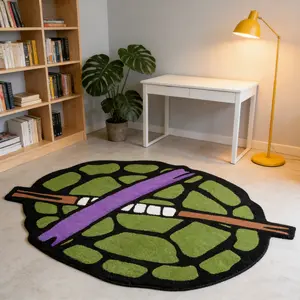 Retro Ninja Turtle Shell Alien Carpet Green Purple Contrast Plush Floor Mat Living Room Anti slip and Wear resistant Foot Mat Children's Room Personalized Decorative Mat Suitable for Ins Style/Retro Trendy Play Home Decoration