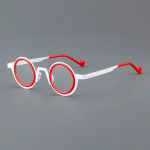 Unique Design Retro Eyeglasses Frames Round Reading Glasses Plate Titanium Eyeglass Frame Colorful Spectacles