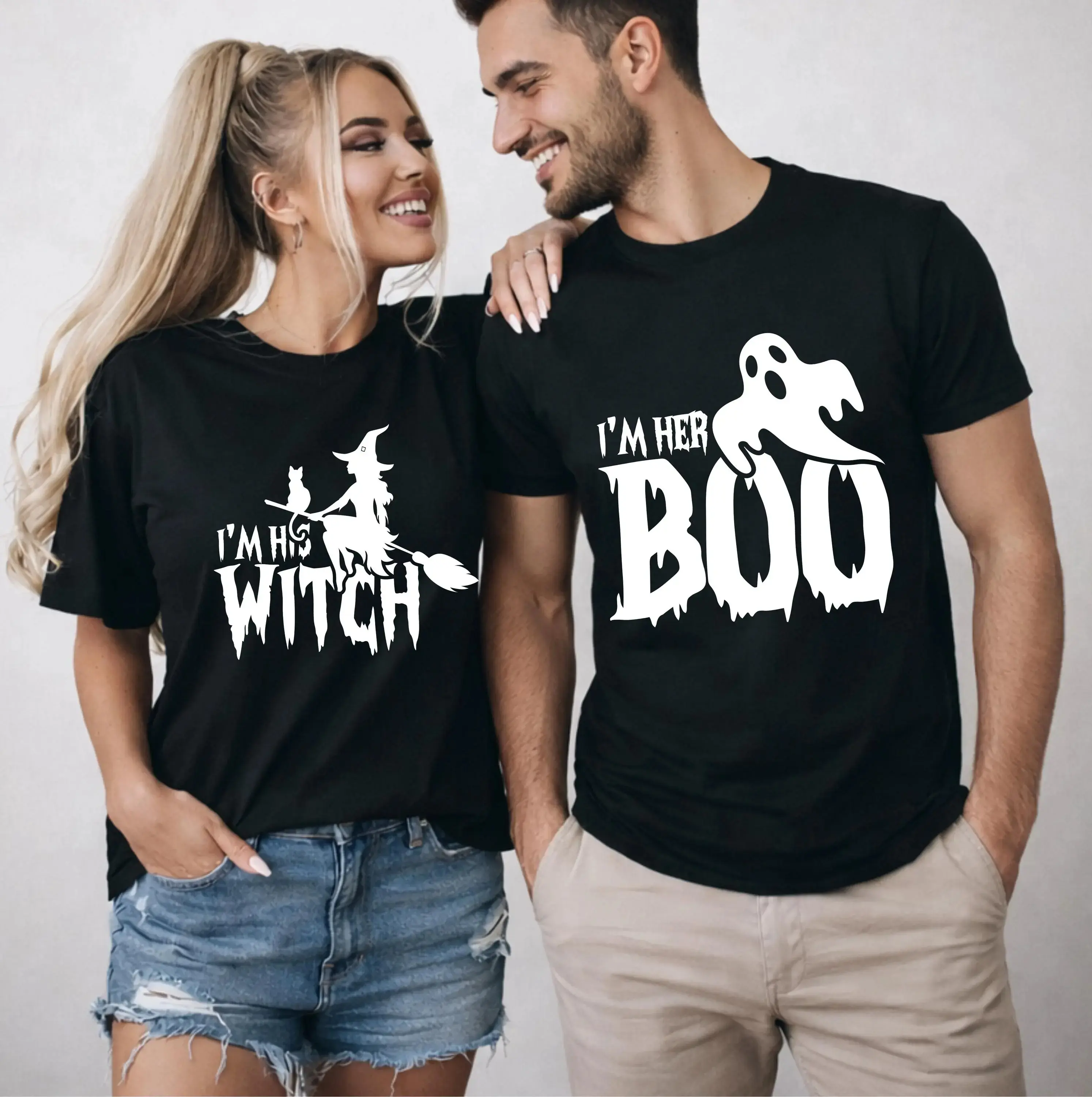 His Witch Her Boo Couples Halloween Shirt, Matching Couple Tee