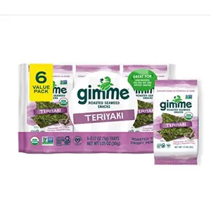 Gimme Seaweed Organic Premium Roasted Seaweed Snacks, Teriyaki, 6 Count, Keto, Vegan, Gluten-Free, Great Source of Omega3s and Iodine, Healthy On-The-Go Snack for Kids and Adults