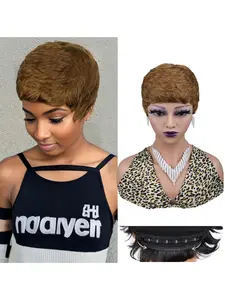 Human Hair Wig Pixie Cut, Natural Color Short Curly Pixie Cut, Machine Made Wig, Vintage Short Curl Bob, Women's Daily Party Cosplay Use