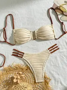 Two-Piece Set Women's Bikini Set, Casual Fashion Chic Ruched Bikini Swimsuit Set for Beach Holiday Vacation, Ladies Swimwear for Summer, Beach Bathing Suit, Beach Bikinis