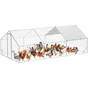 9.8×19.7×6.6 FT Large Metal Chicken Coop, Walk-in Poultry Habitat with Run Cover, Triangular Stiffener, Predator Proof Hen House, Heavy Duty Outdoor Farm Cage for Chickens, Ducks
