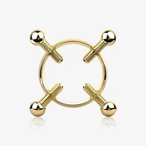A Pair of Golden Non-Piercing Adjustable Screw Clamp Nipple Ring