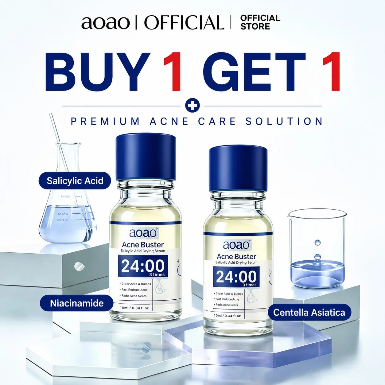 2pcs AOAO Salicylic Acid Acne Serum,Pimple & Body Acne Treatment,Visibly Shrinks Pimples in 24 Hours & Helps Fade Acne Marks in 7 Days,With 1.8% Encapsulated Salicylic Acid, 5% Niacinamide & 20% ZINCOXIDE