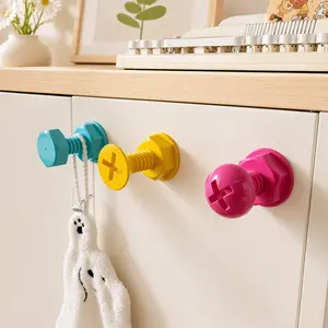 3PCS Self-Adhesive No Drill Wall Hooks, Heavy Duty Plastic Screw Cap Hooks for Towels, Pictures & Small Decor, Damage-Free Renter-Friendly Hooks for Bathroom, Kitchen & Office