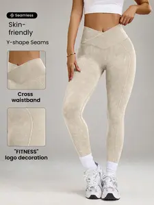 Sand Washed Cross V-Back Tight Yoga Pants, Four-Way Stretch Seamless Workout Bottoms, Ideal for Fitness & Exercise