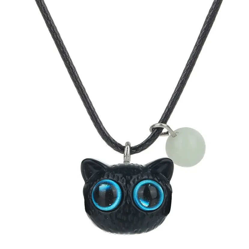 Glow in the Dark Cat Necklace for Women Girls, Cute Minimalist Animal Pendant with Luminous Bead, Lightweight 5g Jewelry for Halloween, Birthday, Unisex Names, Casual, Christmas, Everyday, Daily