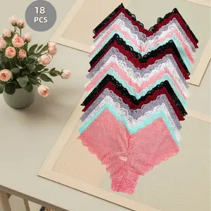 18-piece pack of ladies' elegant lace panties. Comfortable, elastic low-rise design, breathable, in various colors with floral lace. Hand-washable. Ideal for festivals, gatherings, parties, camping, and beach outings. 。