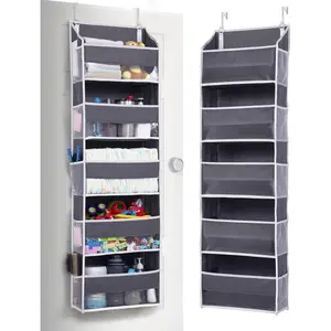 1 Pack Over Door Organizer with 5 Large and 10 Mesh Side Pockets, 44 lbs Weight Capacity Hanging Storage with Clear Window Kids Toys, Shoes, Diapers, Dark Grey, 5 Layers