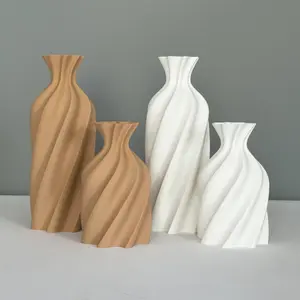 a White matte plastic vase, khaki matte plastic flower vase for Pampas Grass, Nordic Boho Style, Modern Art Decorative Vases, Home Decor Vase, for Kitchen, Bathroom, Table, Shelf, Fireplace Decor, Living Room, Office Decor, Bedroom