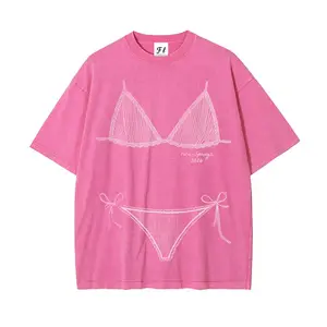 Women's Washed Graphic T-Shirt - Last Splash Seashells & Wedding Bells Print, Bikini Body Illusion Design, Summer Vacation Coverup