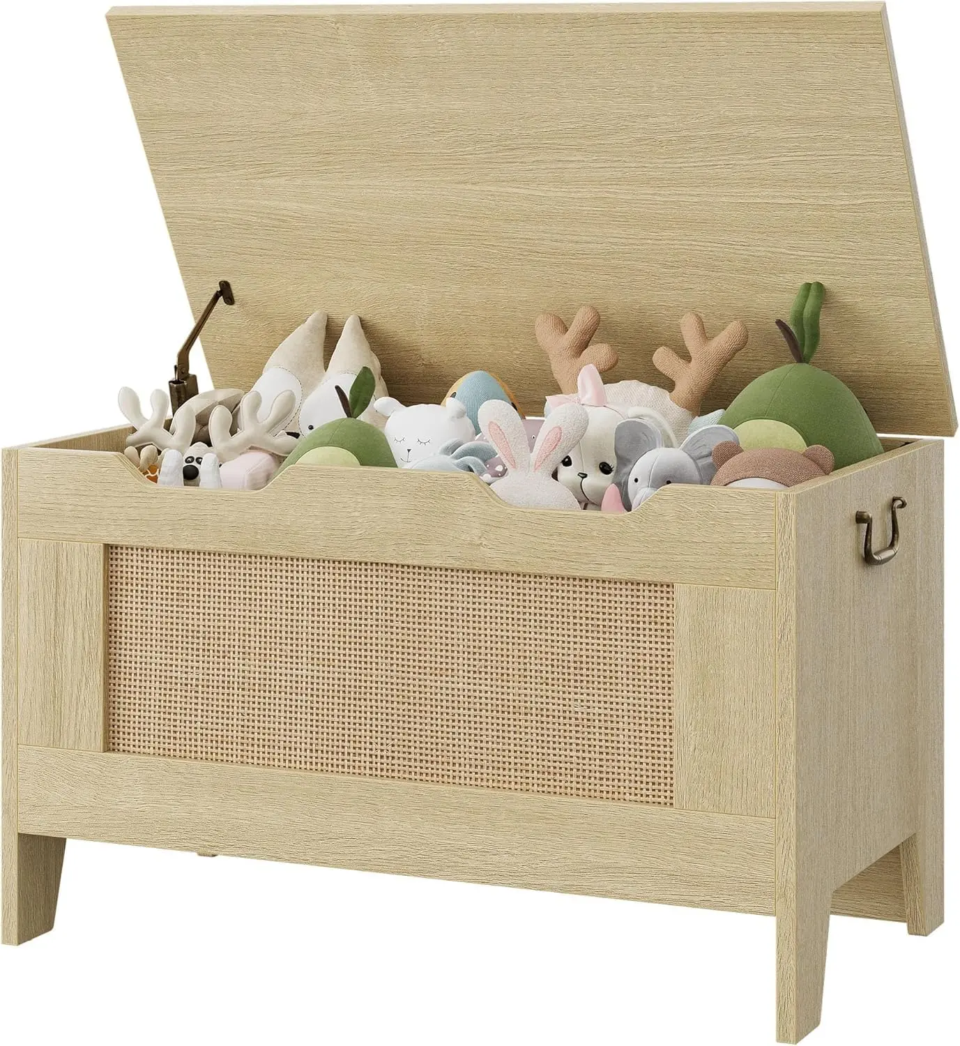 GARVEE 30" Storage Chest, Rattan Toy Chest, Wooden Storage Bench with Safety Hinge, Blanket Chest, Entryway Bench, Supports 350 lb, Storage Trunk for Living Room, Bedroom, Playroom, Natural Oak