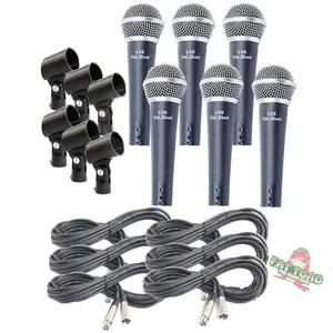 Cardioid Vocal Microphones with XLR Mic Cables & Clips (6 Pack) by FAT TOAD | Dynamic Handheld, Unidirectional for Studio Recording, Live Stage Singing, DJ, Karaoke | Pro Audio Wire 20ft Mic Cords