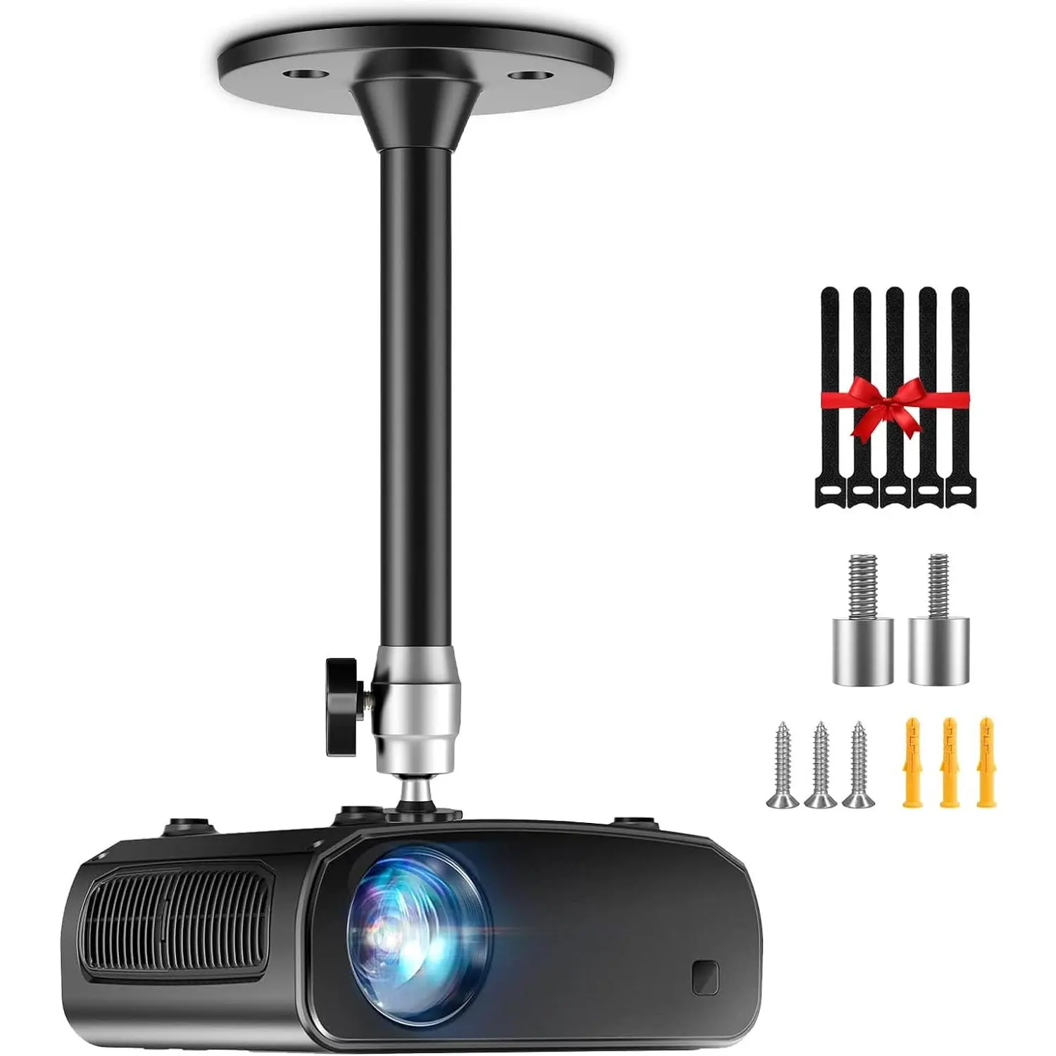 Mini Ceiling Projector Mount Bracket - Adjustable Tilt&Swivel  Projector Holder with 2 Free Adapters & Ties, Black
