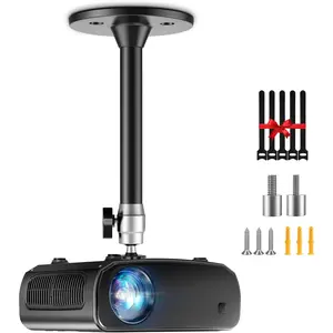 Mini Ceiling Projector Mount Bracket - Adjustable Tilt&Swivel  Projector Holder with 2 Free Adapters & Ties, Black