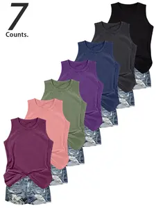 Women's Solid Color Round Neck Tank Top, Casual Minimalist Sleeveless Fitted Basic T-Shirt Top for Summer, 7 Pieces Tanks Ladies Clothes for Daily Wear Womenswear Matching