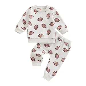 Infant Baby Boy Girl Outfits Football Print Sweatshirt Top with Elastic Pant 2Pcs Toddler Fall Winter Clothes Set