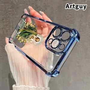 Jesus Yellow Rose Pattern Four Corner Anti-Fall Phone Case Transparent Electroplated Protective Cover foriPhone 16 Pro Max 15 Plus 14 13 12 11 E