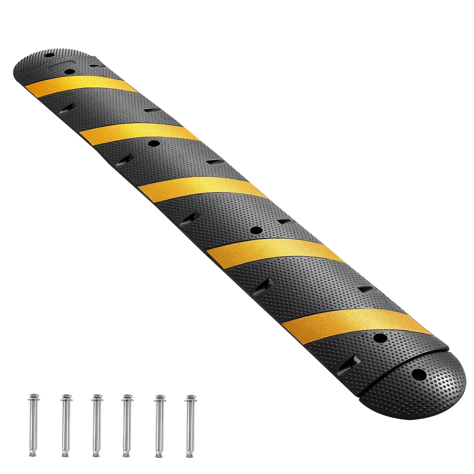 【Summerfinds】 VEVOR 6FT Rubber Speed Bump, 2 Channel, Heavy Duty Traffic Speed Hump, 22000 lbs/axle Load Capacity, 72 in Cable Protector Ramp with Expansion Screws, for Asphalt Concrete Gravel Driveway Road, 1 Packdealsforyoudays
