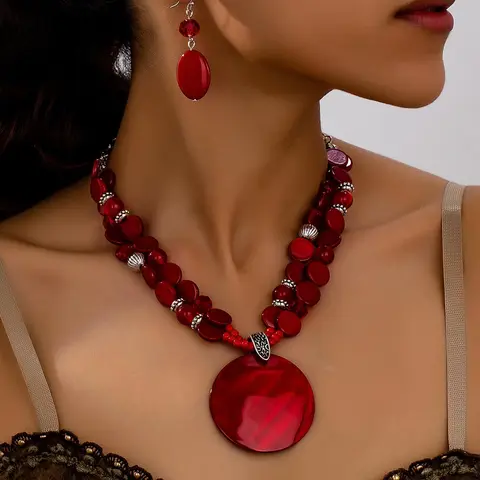 Boho Matching Teardrop Jewelry Set, Jewellery, Including Double Layer Necklace & Dangle Earrings, Jewelry for Party, Daily Decor, Birthday Gift